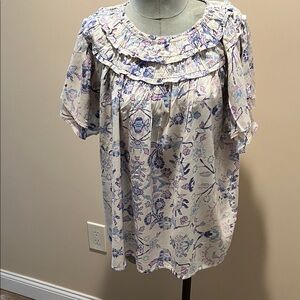 Candace Cameron Bure Floral Blouse - Purple and Cream